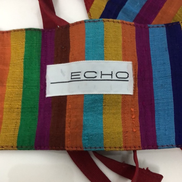 ECHO Made in Italy Lovely Red Yellow Blue Stripe Silk Belt - Picture 3 of 6